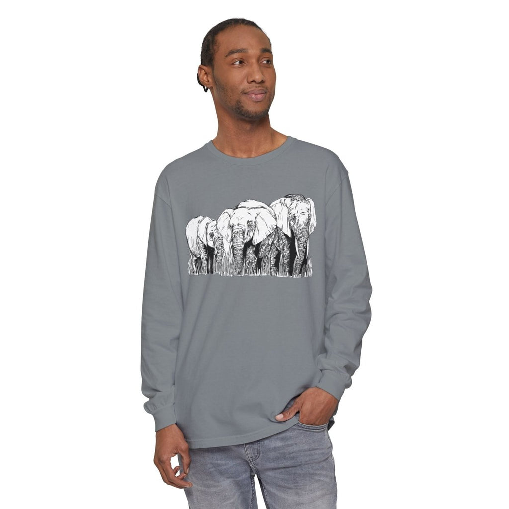 Elephant Family Long Sleeve T-Shirt - Eco - Friendly Unisex Tee for Nature Lovers - Curran Artworks