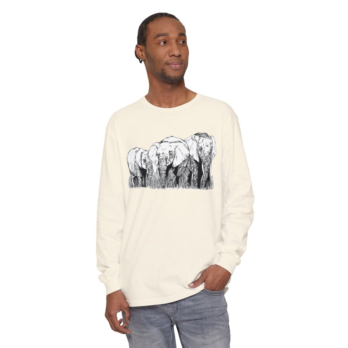 Elephant Family Long Sleeve T-Shirt - Eco - Friendly Unisex Tee for Nature Lovers - Curran Artworks