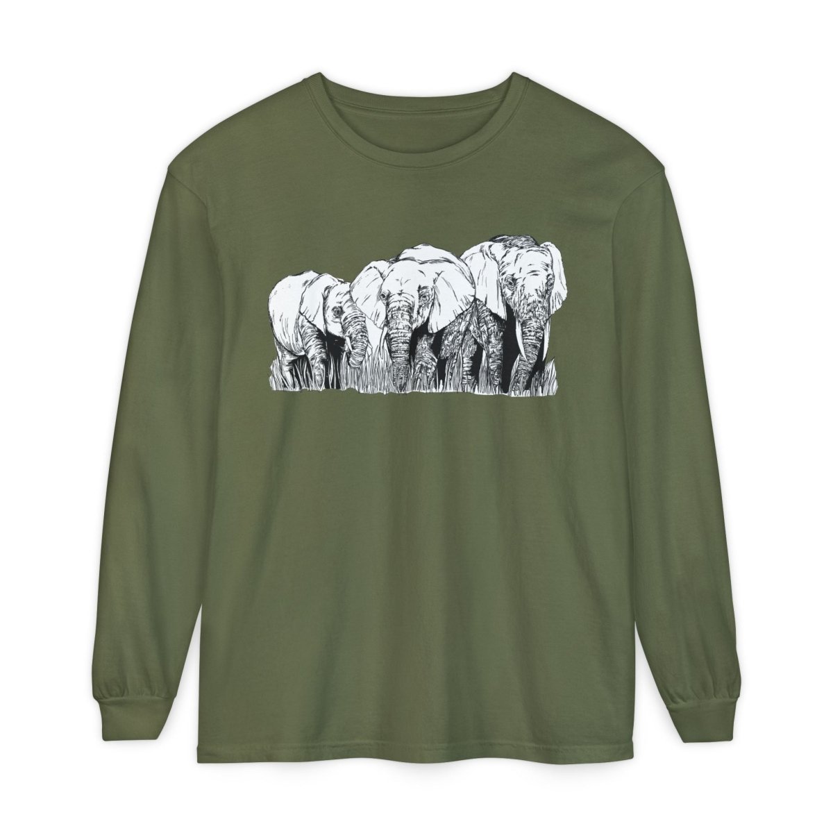 Elephant Family Long Sleeve T-Shirt - Eco - Friendly Unisex Tee for Nature Lovers - Curran Artworks