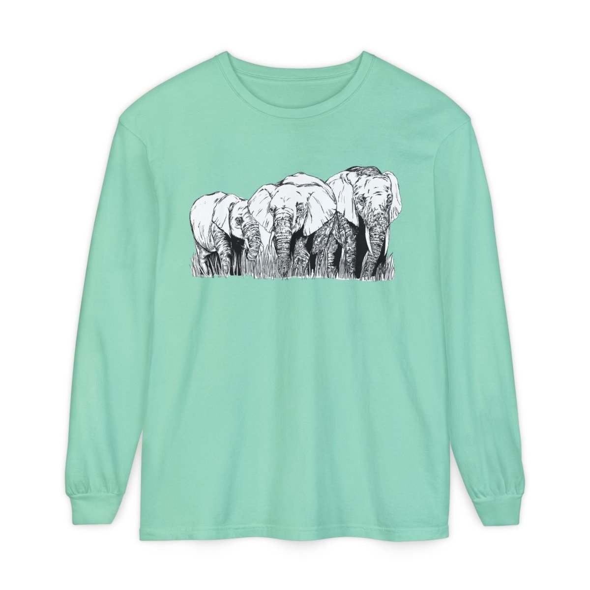 Elephant Family Long Sleeve T-Shirt - Eco - Friendly Unisex Tee for Nature Lovers - Curran Artworks