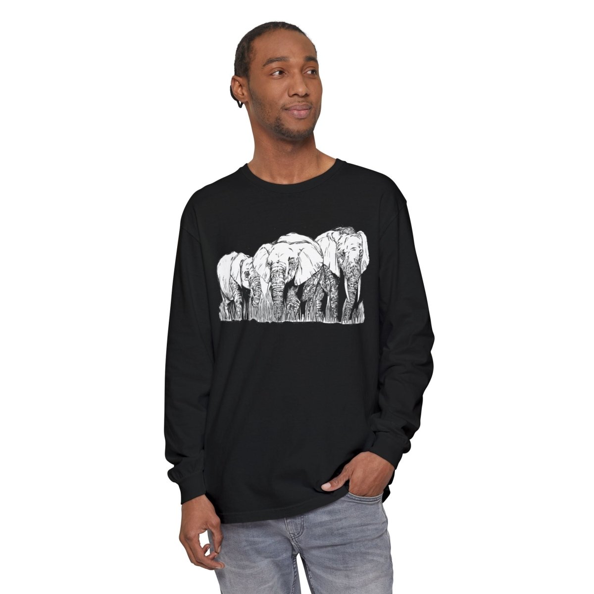 Elephant Family Long Sleeve T-Shirt - Eco - Friendly Unisex Tee for Nature Lovers - Curran Artworks