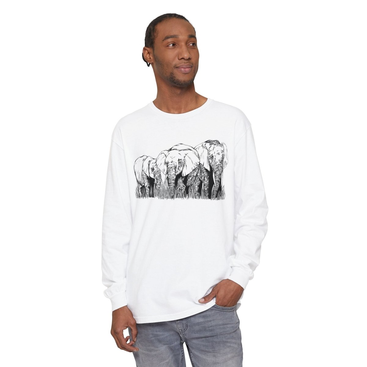 Elephant Family Long Sleeve T-Shirt - Eco - Friendly Unisex Tee for Nature Lovers - Curran Artworks