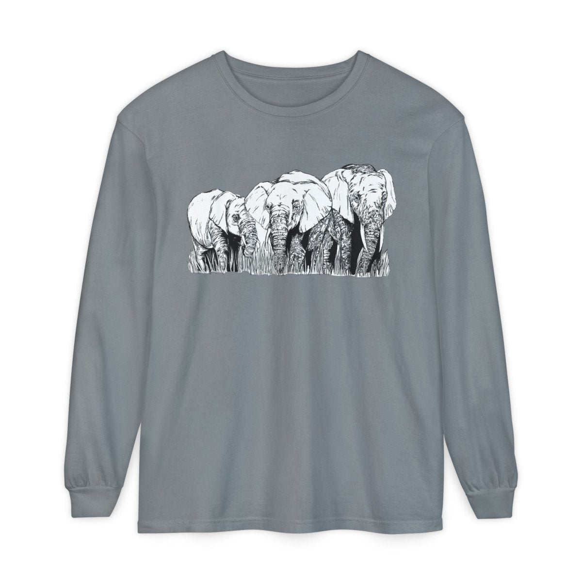 Elephant Family Long Sleeve T-Shirt - Eco - Friendly Unisex Tee for Nature Lovers - Curran Artworks