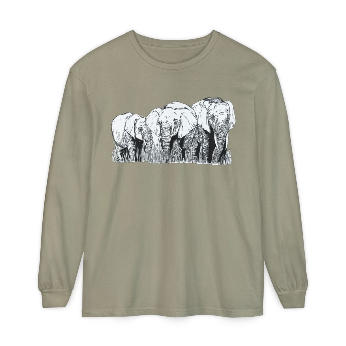 Elephant Family Long Sleeve T-Shirt - Eco - Friendly Unisex Tee for Nature Lovers - Curran Artworks