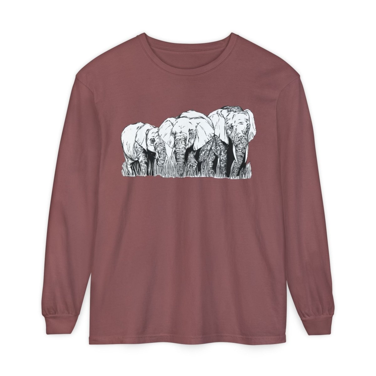 Elephant Family Long Sleeve T-Shirt - Eco - Friendly Unisex Tee for Nature Lovers - Curran Artworks