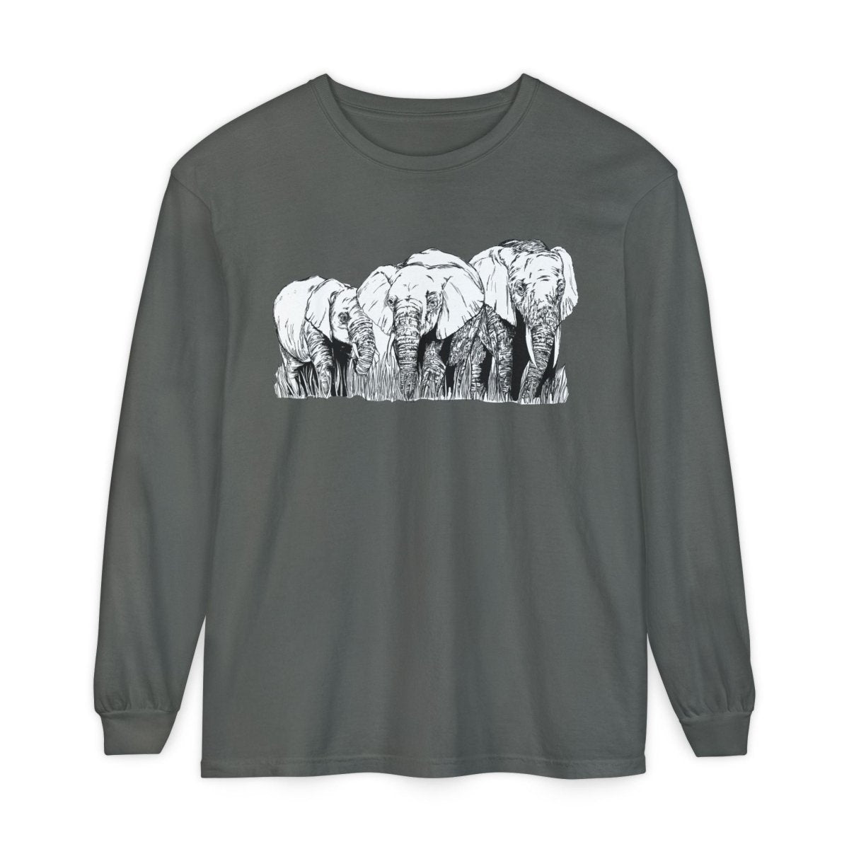 Elephant Family Long Sleeve T-Shirt - Eco - Friendly Unisex Tee for Nature Lovers - Curran Artworks