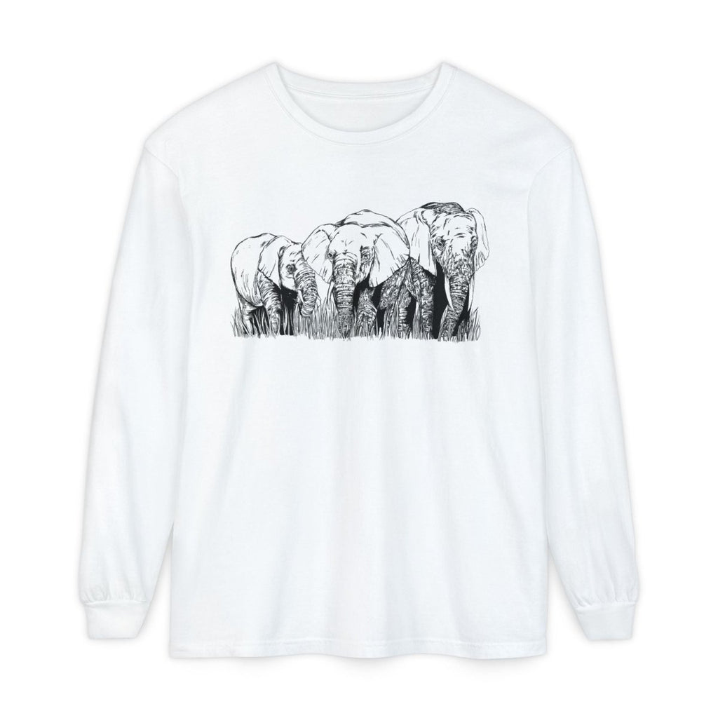 Elephant Family Long Sleeve T-Shirt - Eco - Friendly Unisex Tee for Nature Lovers - Curran Artworks