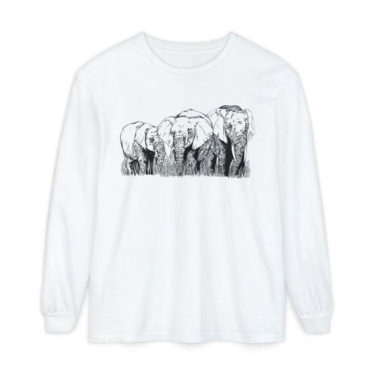 Elephant Family Long Sleeve T-Shirt - Eco - Friendly Unisex Tee for Nature Lovers - Curran Artworks