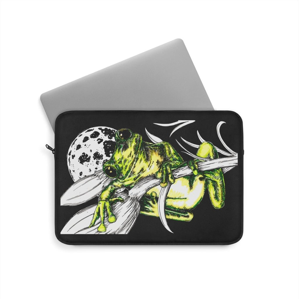 Frog Art Laptop Sleeve - Eco - Friendly Green Frog Design - Curran Artworks