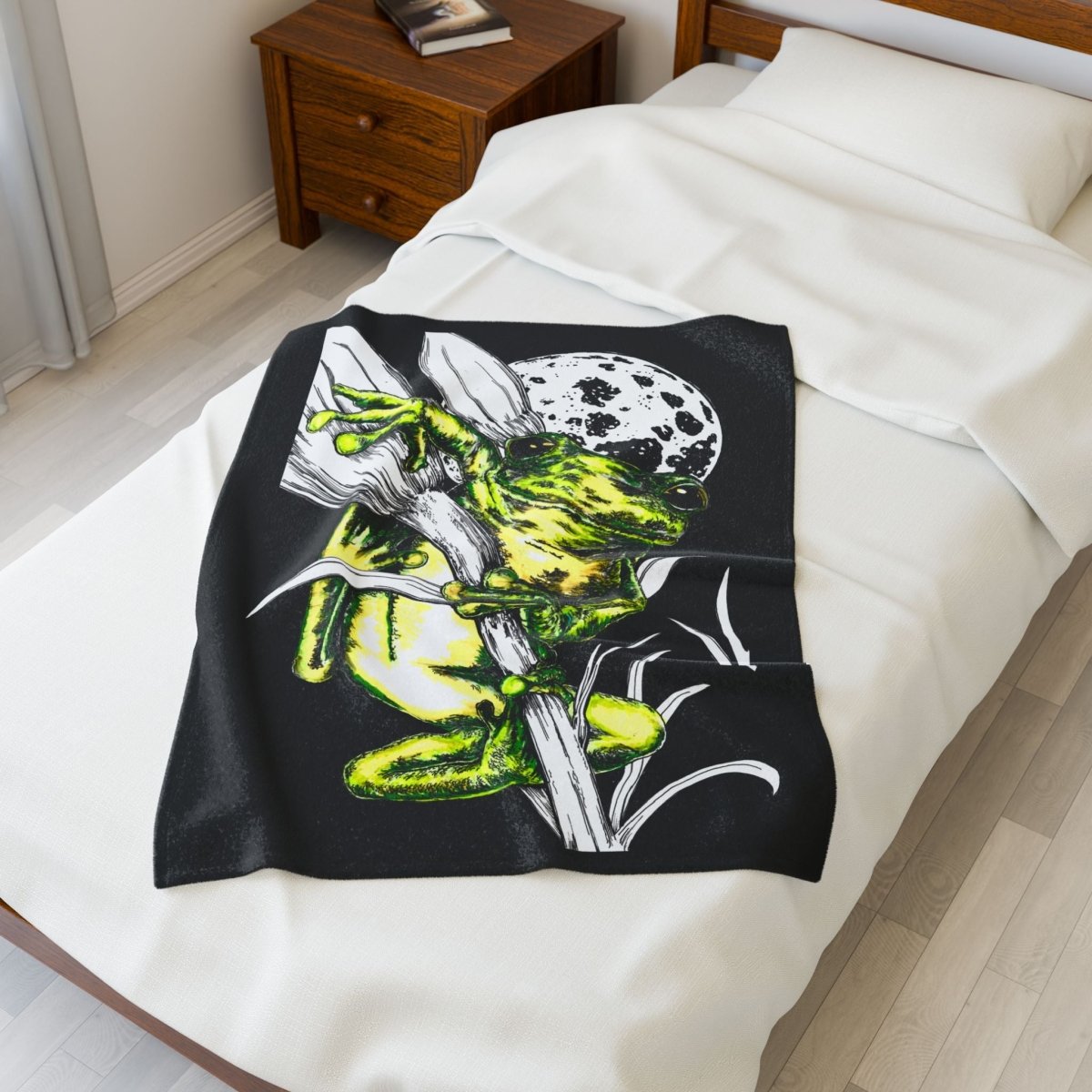 Frog Moon Velveteen Plush Blanket - Cozy & Unique Home Decor - Curran Artworks