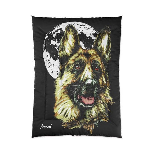 German Sheppard at Moon Comforter - German Shepherd Art Bedding - Curran Artworks