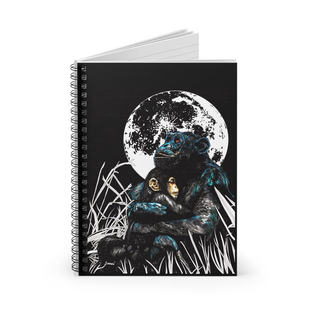 Gorilla and Child Moonlit Love Spiral Notebook - Ruled Line for Animal Lovers - Curran Artworks