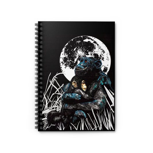 Gorilla and Child Moonlit Love Spiral Notebook - Ruled Line for Animal Lovers - Curran Artworks