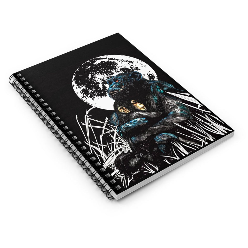 Gorilla and Child Moonlit Love Spiral Notebook - Ruled Line for Animal Lovers - Curran Artworks
