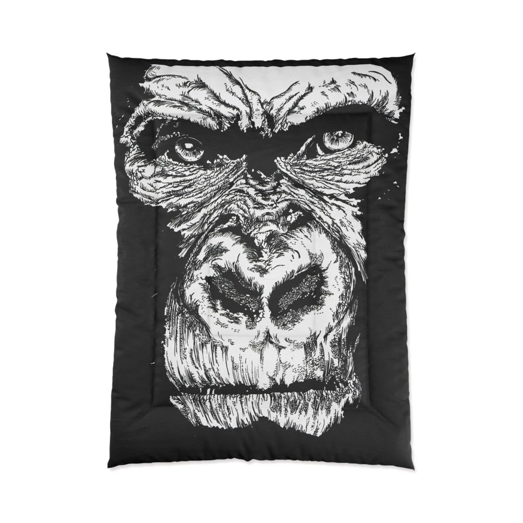 Gorilla Face Comforter | Black and White Animal Artwork for Cozy Bedrooms - Curran Artworks