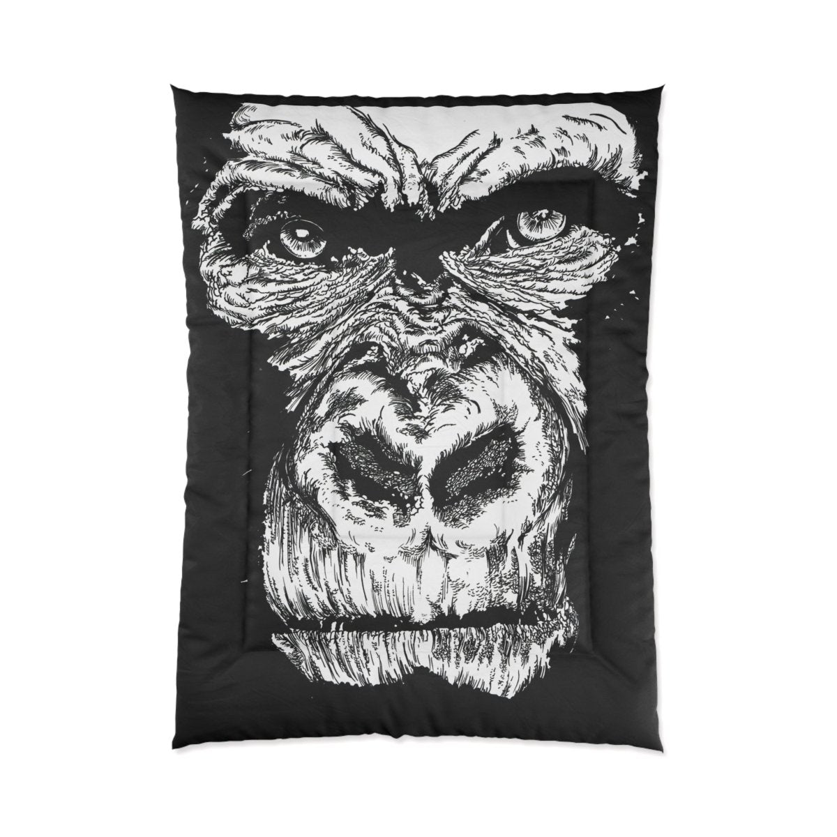 Gorilla Face Comforter | Black and White Animal Artwork for Cozy Bedrooms - Curran Artworks