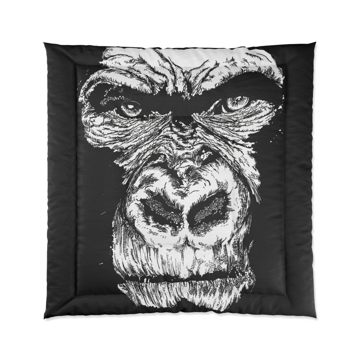 Gorilla Face Comforter | Black and White Animal Artwork for Cozy Bedrooms - Curran Artworks