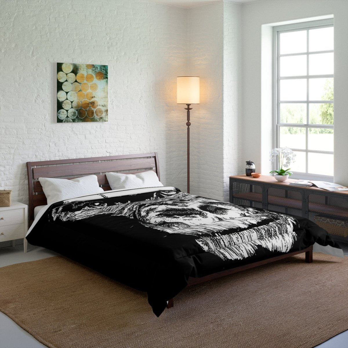 Gorilla Face Comforter | Black and White Animal Artwork for Cozy Bedrooms - Curran Artworks