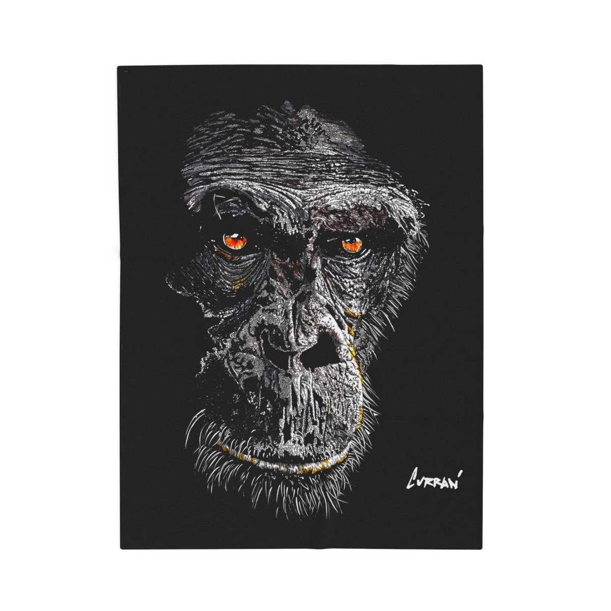 Gorilla Face Velveteen Plush Blanket - Soft Cozy Throw for Animal Lovers - Curran Artworks