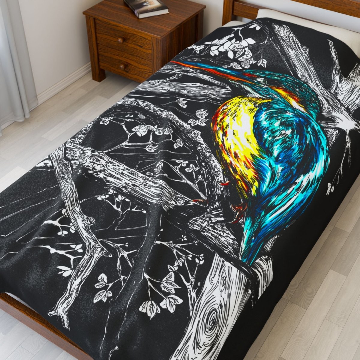 Kingfisher Art Velveteen Plush Blanket - Cozy Bird Design for Nature Lovers - Curran Artworks