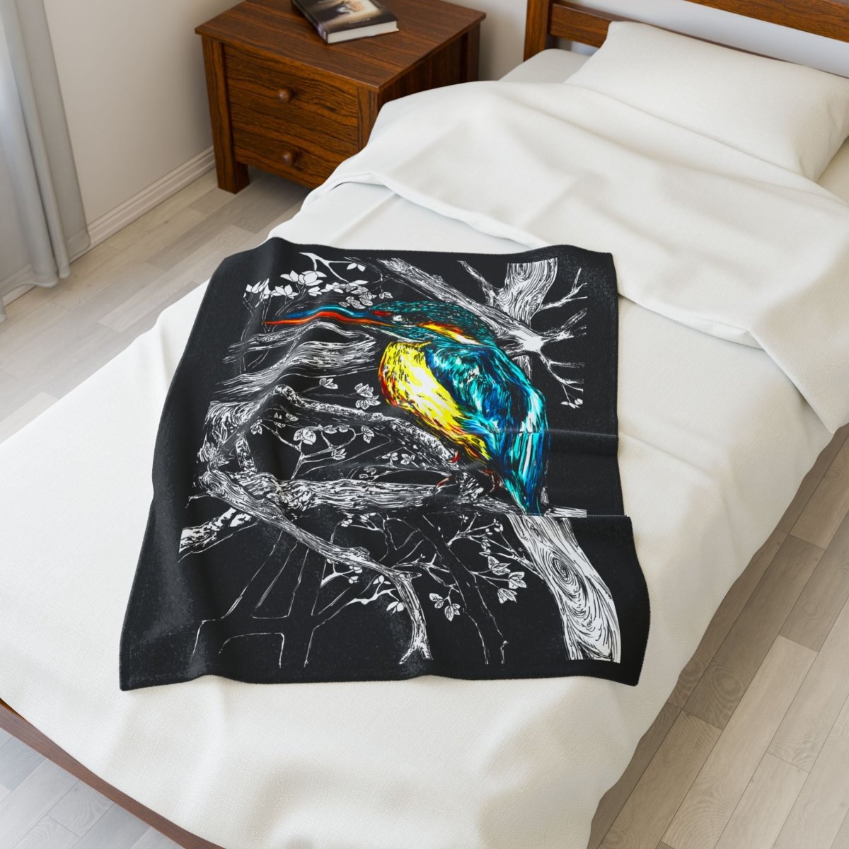 Kingfisher Art Velveteen Plush Blanket - Cozy Bird Design for Nature Lovers - Curran Artworks