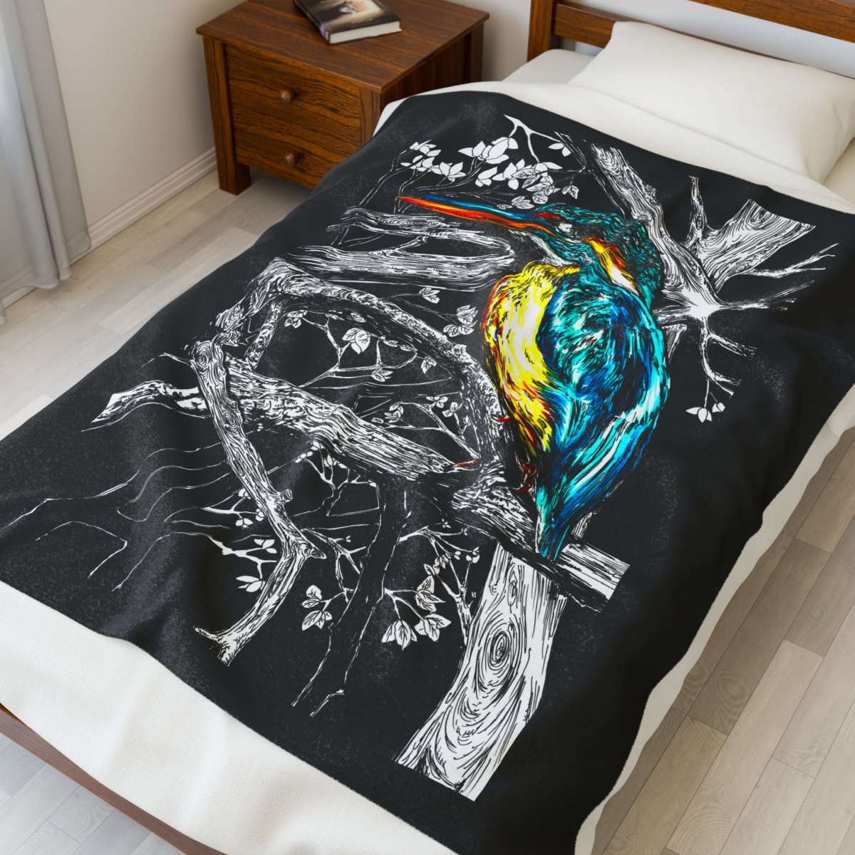 Kingfisher Art Velveteen Plush Blanket - Cozy Bird Design for Nature Lovers - Curran Artworks