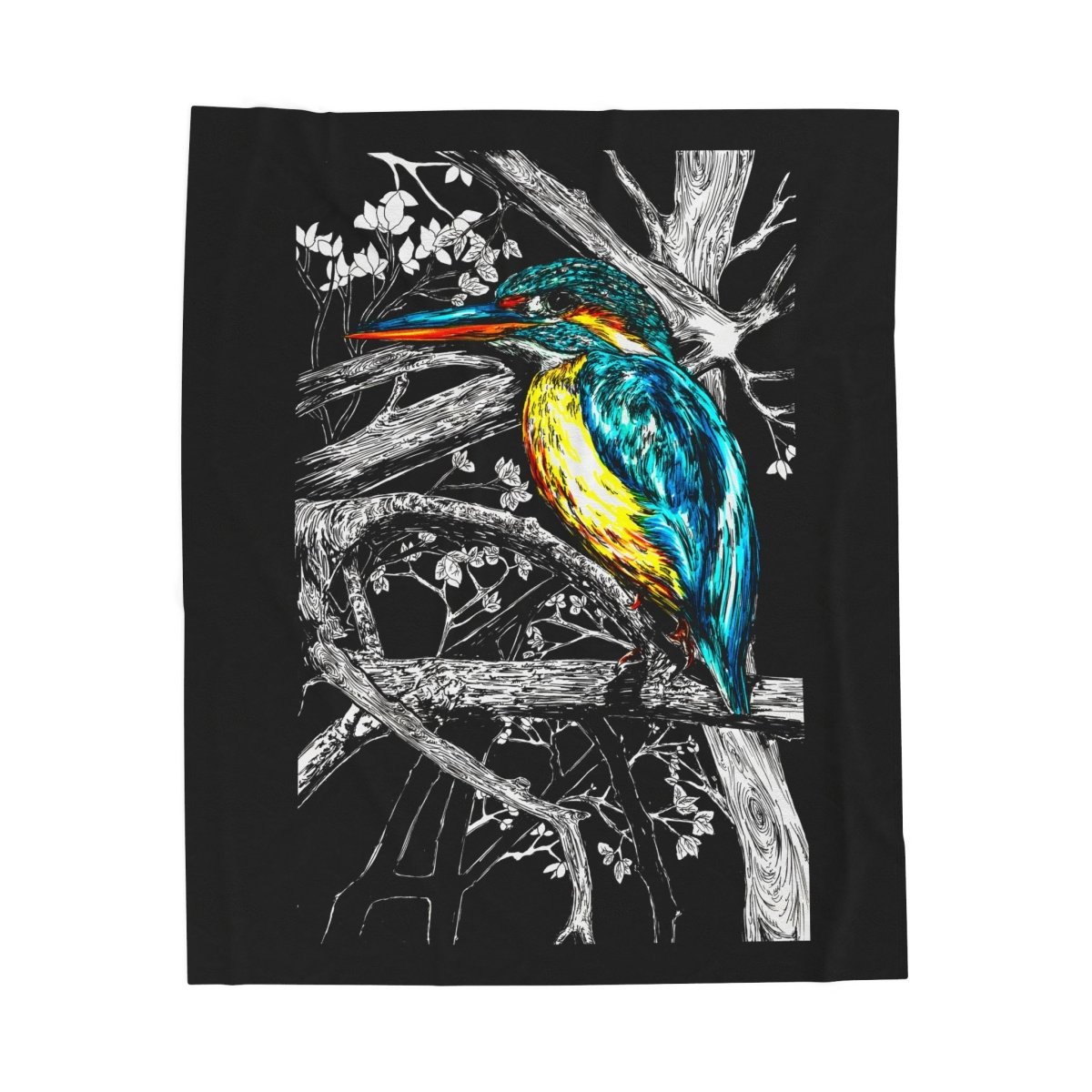 Kingfisher Art Velveteen Plush Blanket - Cozy Bird Design for Nature Lovers - Curran Artworks