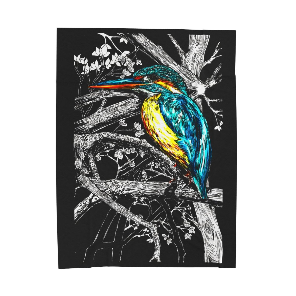 Kingfisher Art Velveteen Plush Blanket - Cozy Bird Design for Nature Lovers - Curran Artworks