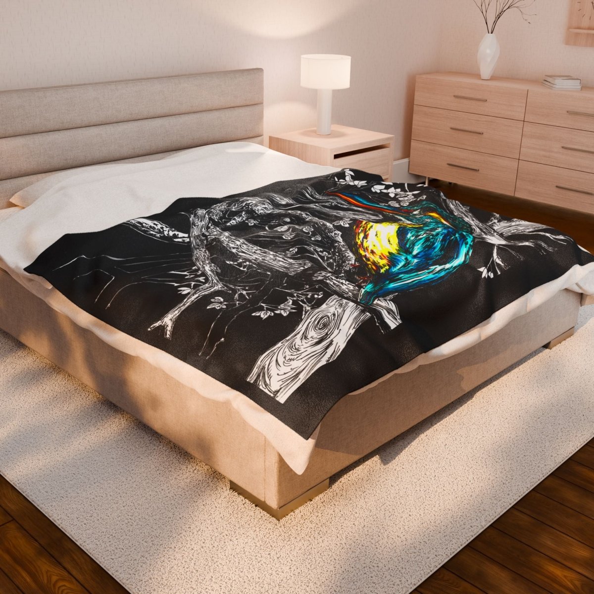 Kingfisher Art Velveteen Plush Blanket - Cozy Bird Design for Nature Lovers - Curran Artworks