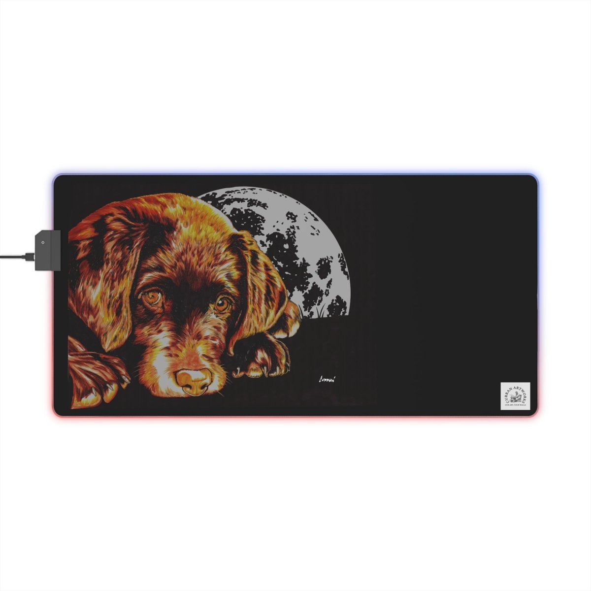 LED Chocolate Lap Puppy Moon Gaming Mouse Pad | RGB Light Up Desk for Gamers - Curran Artworks
