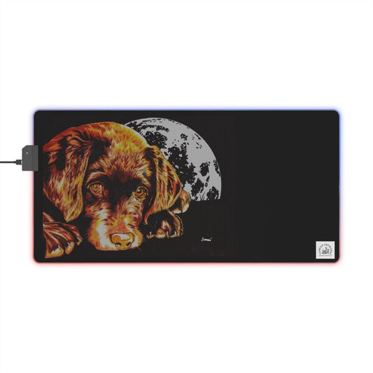 LED Chocolate Lap Puppy Moon Gaming Mouse Pad | RGB Light Up Desk for Gamers - Curran Artworks