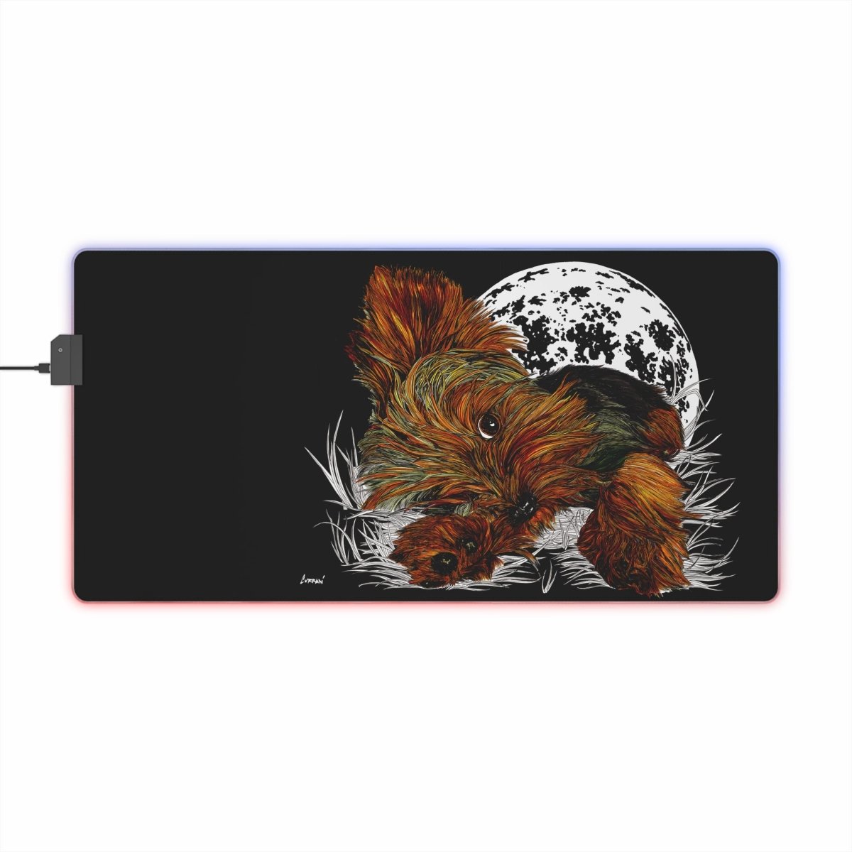 LED Gaming Mouse Pad with Dog Illustration - Cool RGB Design for Gamers - Curran Artworks