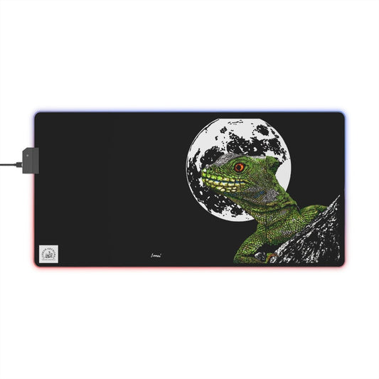 LED Gaming Mouse Pad with Moonlit Lizard Design - Perfect for Gamers - Curran Artworks
