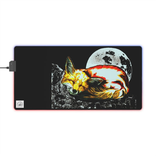 LED Gaming Mouse Pad with Sleepy Fox Design - Perfect for Gamers & Night Owls - Curran Artworks