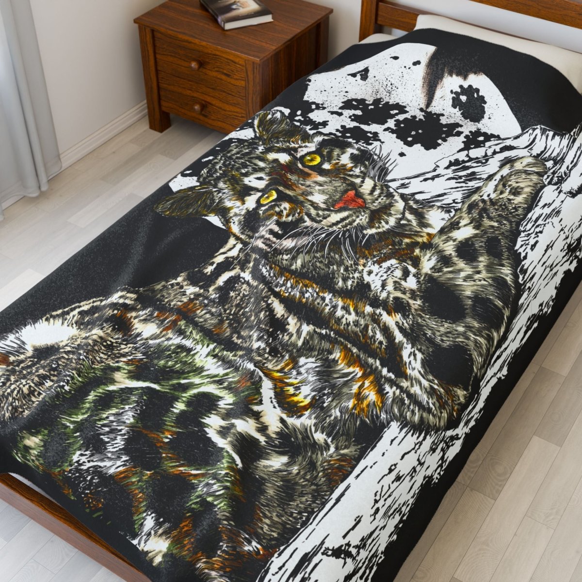 Leopard Cozy Velveteen Illustration Blanket - Wilderness Cat Design - Curran Artworks