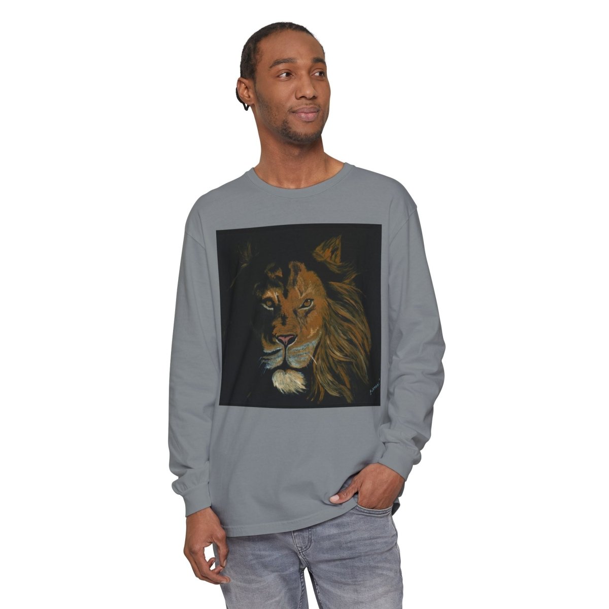 Majestic Lion Long Sleeve T-Shirt | Unisex Garment - Dyed Tee for Wildlife Lovers - Curran Artworks