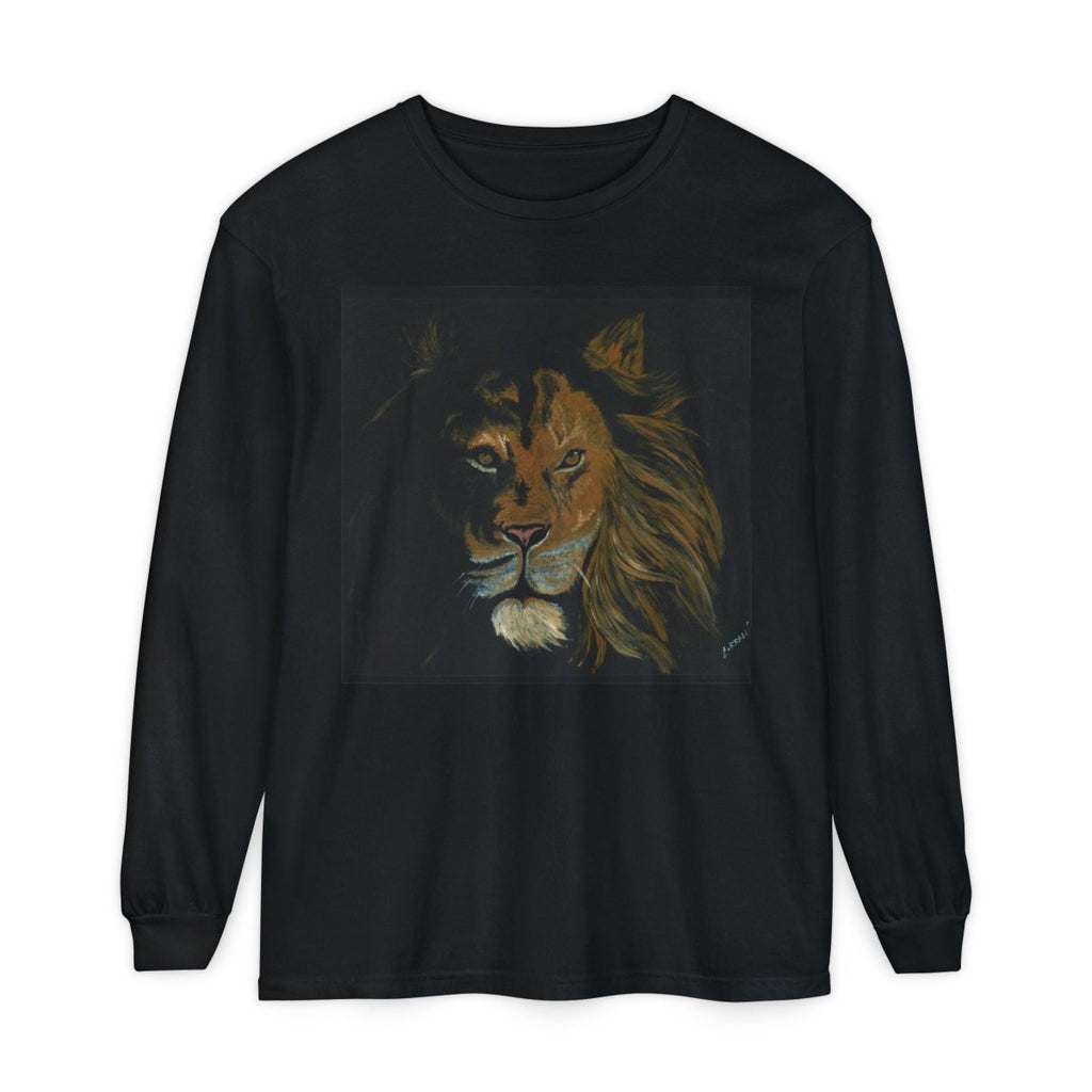 Majestic Lion Long Sleeve T-Shirt | Unisex Garment - Dyed Tee for Wildlife Lovers - Curran Artworks
