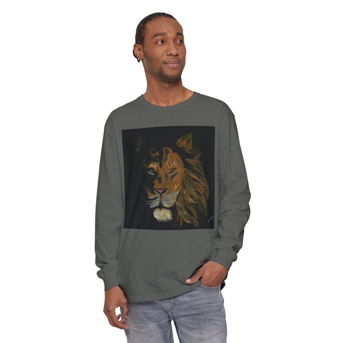 Majestic Lion Long Sleeve T-Shirt | Unisex Garment - Dyed Tee for Wildlife Lovers - Curran Artworks
