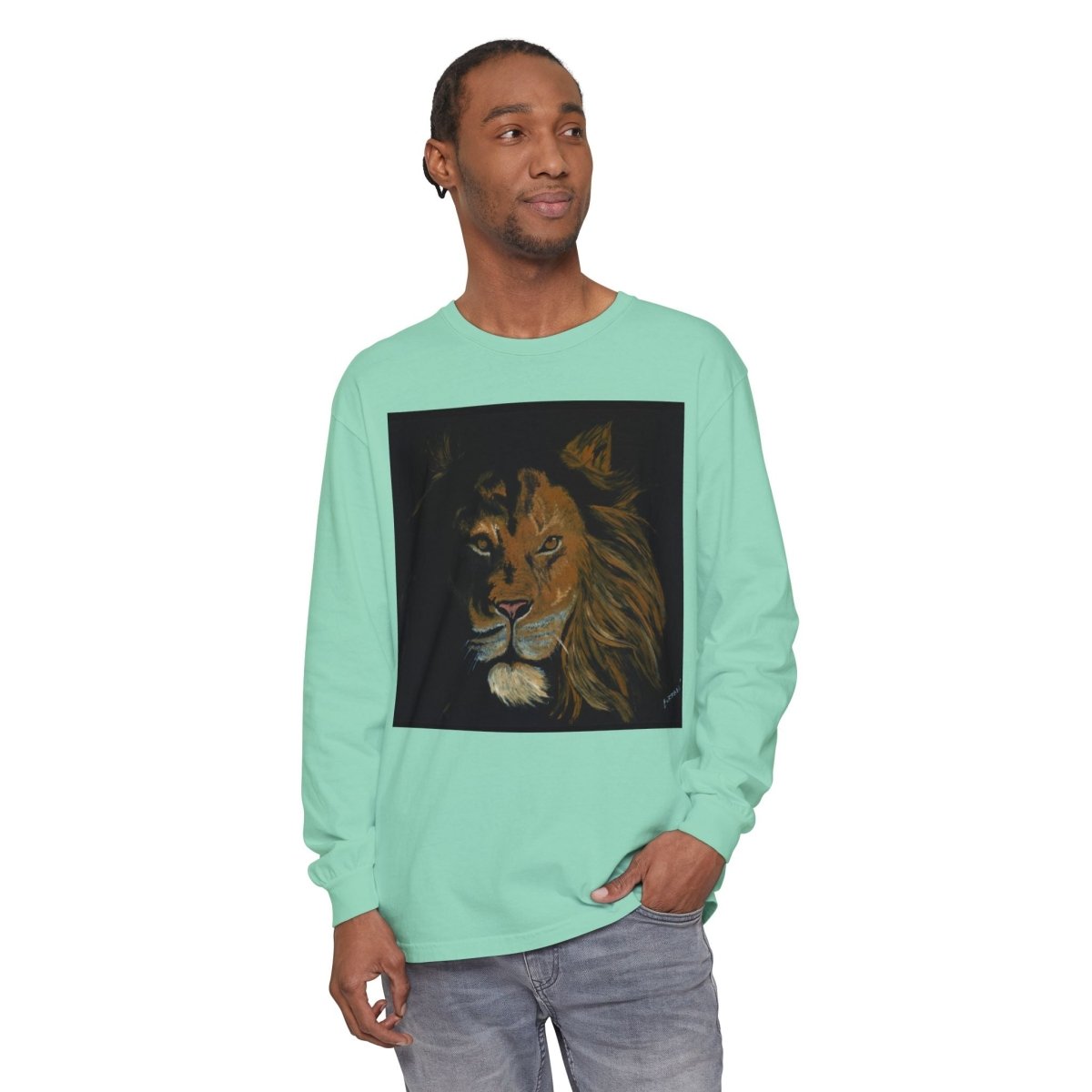 Majestic Lion Long Sleeve T-Shirt | Unisex Garment - Dyed Tee for Wildlife Lovers - Curran Artworks