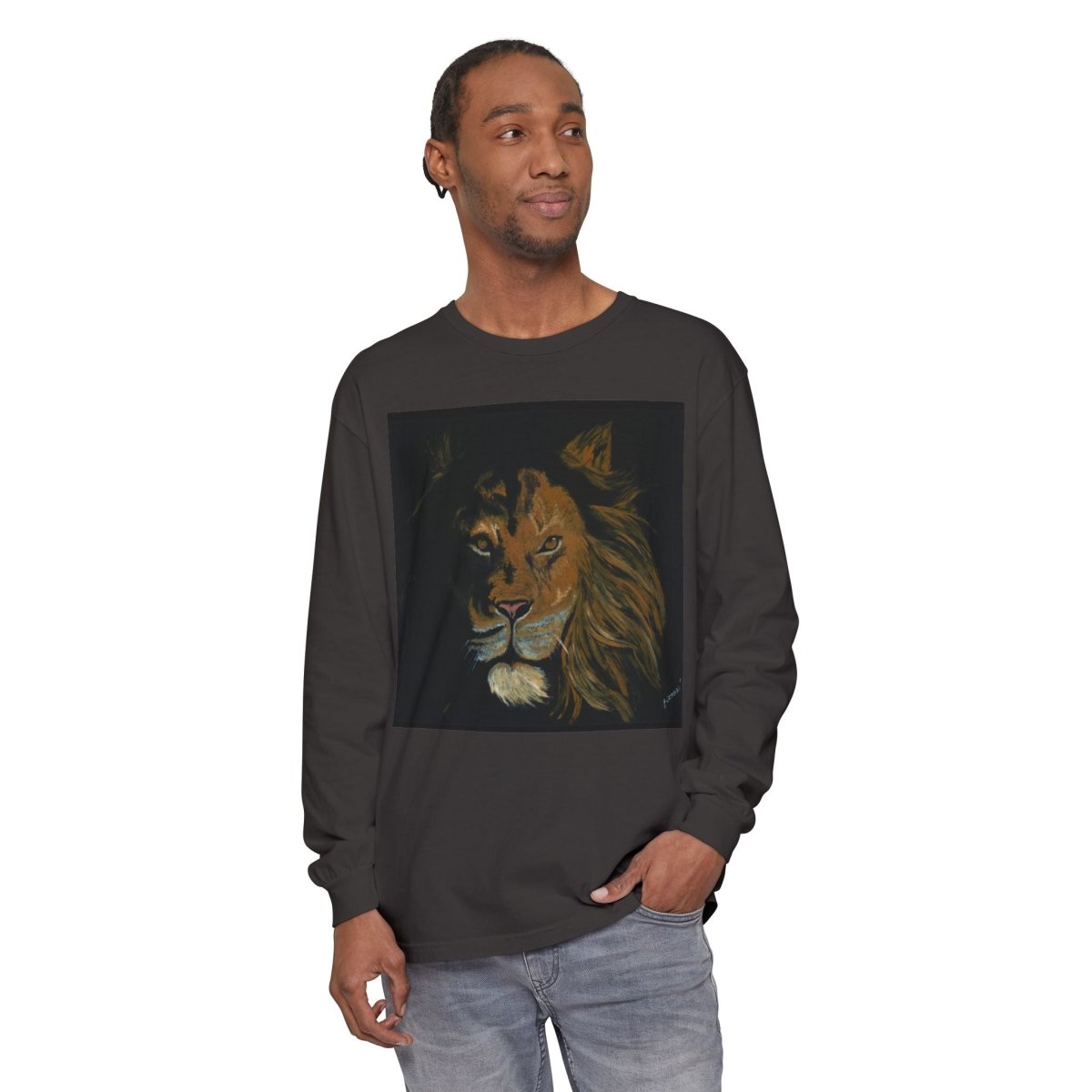 Majestic Lion Long Sleeve T-Shirt | Unisex Garment - Dyed Tee for Wildlife Lovers - Curran Artworks