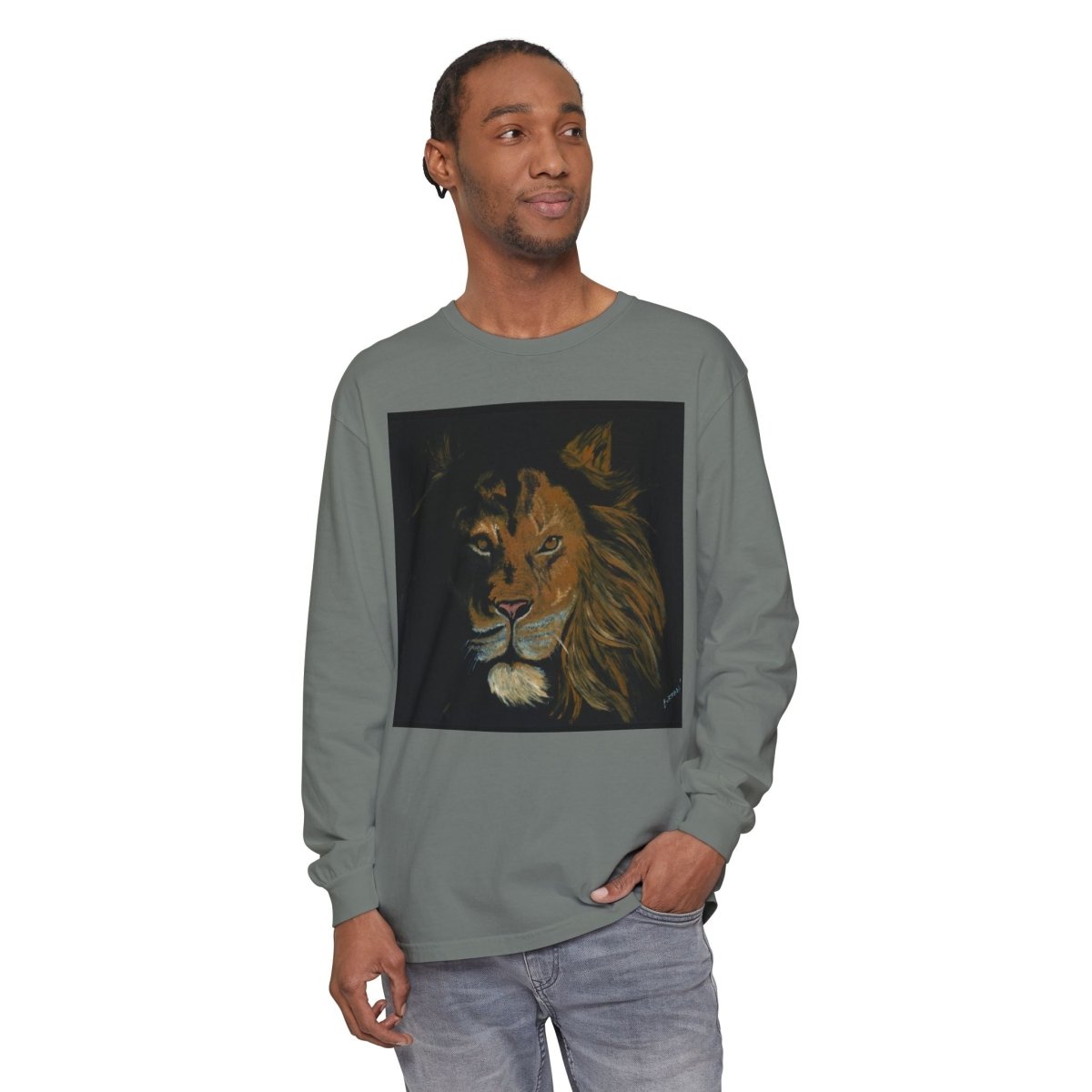 Majestic Lion Long Sleeve T-Shirt | Unisex Garment - Dyed Tee for Wildlife Lovers - Curran Artworks