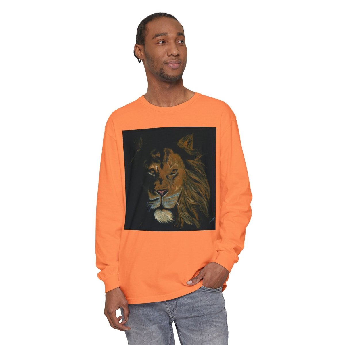 Majestic Lion Long Sleeve T-Shirt | Unisex Garment - Dyed Tee for Wildlife Lovers - Curran Artworks