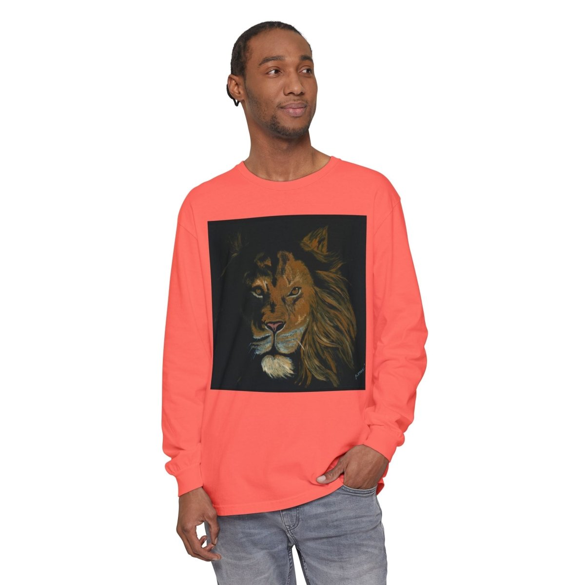 Majestic Lion Long Sleeve T-Shirt | Unisex Garment - Dyed Tee for Wildlife Lovers - Curran Artworks