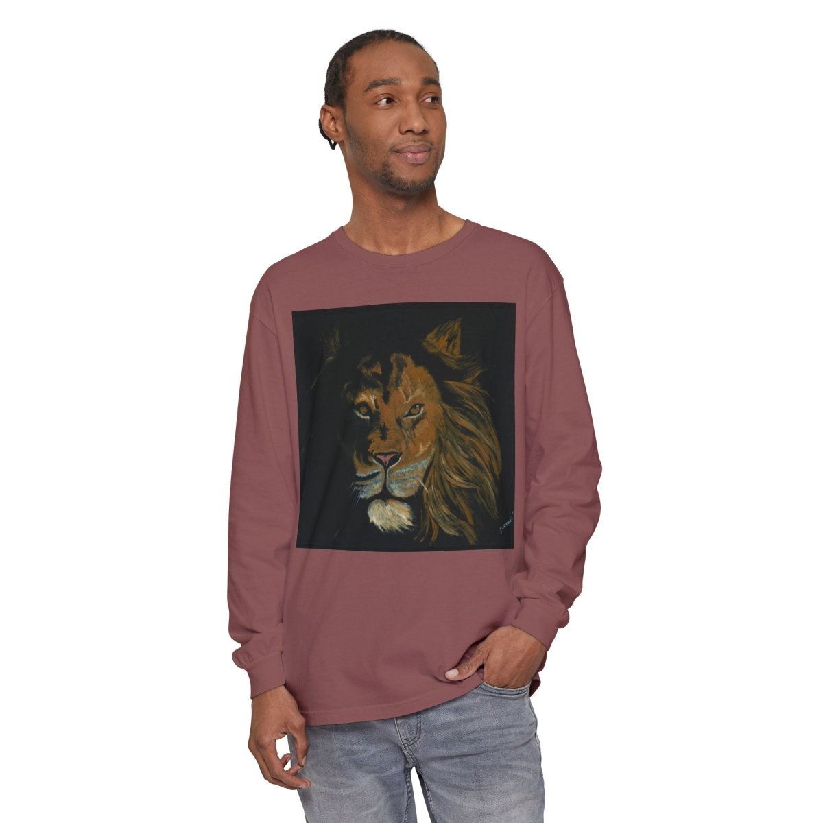 Majestic Lion Long Sleeve T-Shirt | Unisex Garment - Dyed Tee for Wildlife Lovers - Curran Artworks