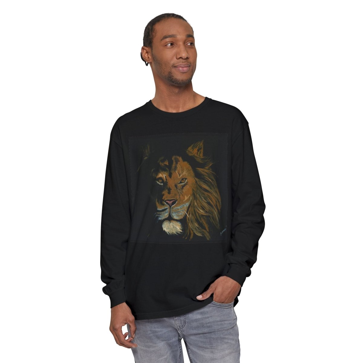 Majestic Lion Long Sleeve T-Shirt | Unisex Garment - Dyed Tee for Wildlife Lovers - Curran Artworks