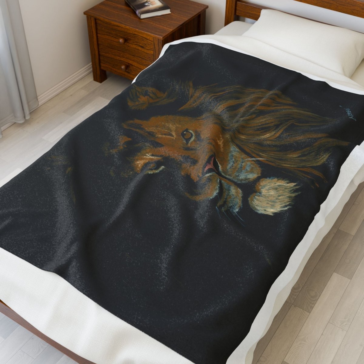 Majestic Lion Velveteen Plush Blanket - Cozy Animal Throw for Nature Lovers - Curran Artworks