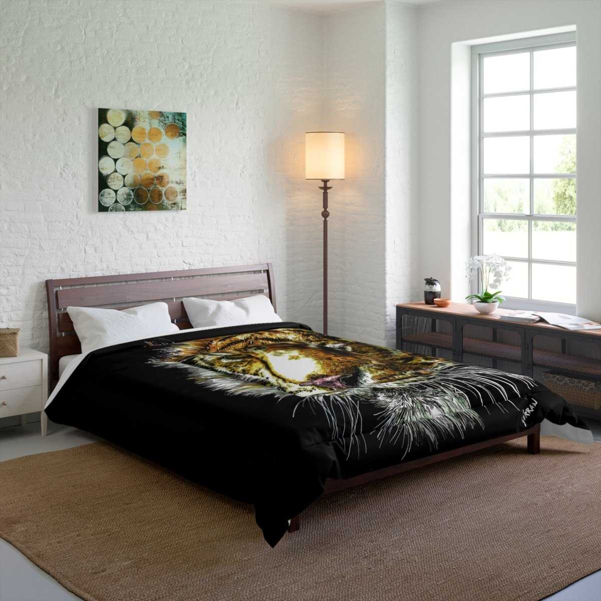 Majestic Tiger Comforter – Luxurious Black Bedding for Wildlife Lovers - Curran Artworks