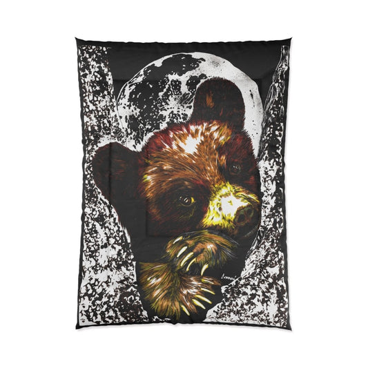 Moonlit Brown Bear Cub Comforter - Cozy Wildlife Bedding for Nature Lovers - Curran Artworks
