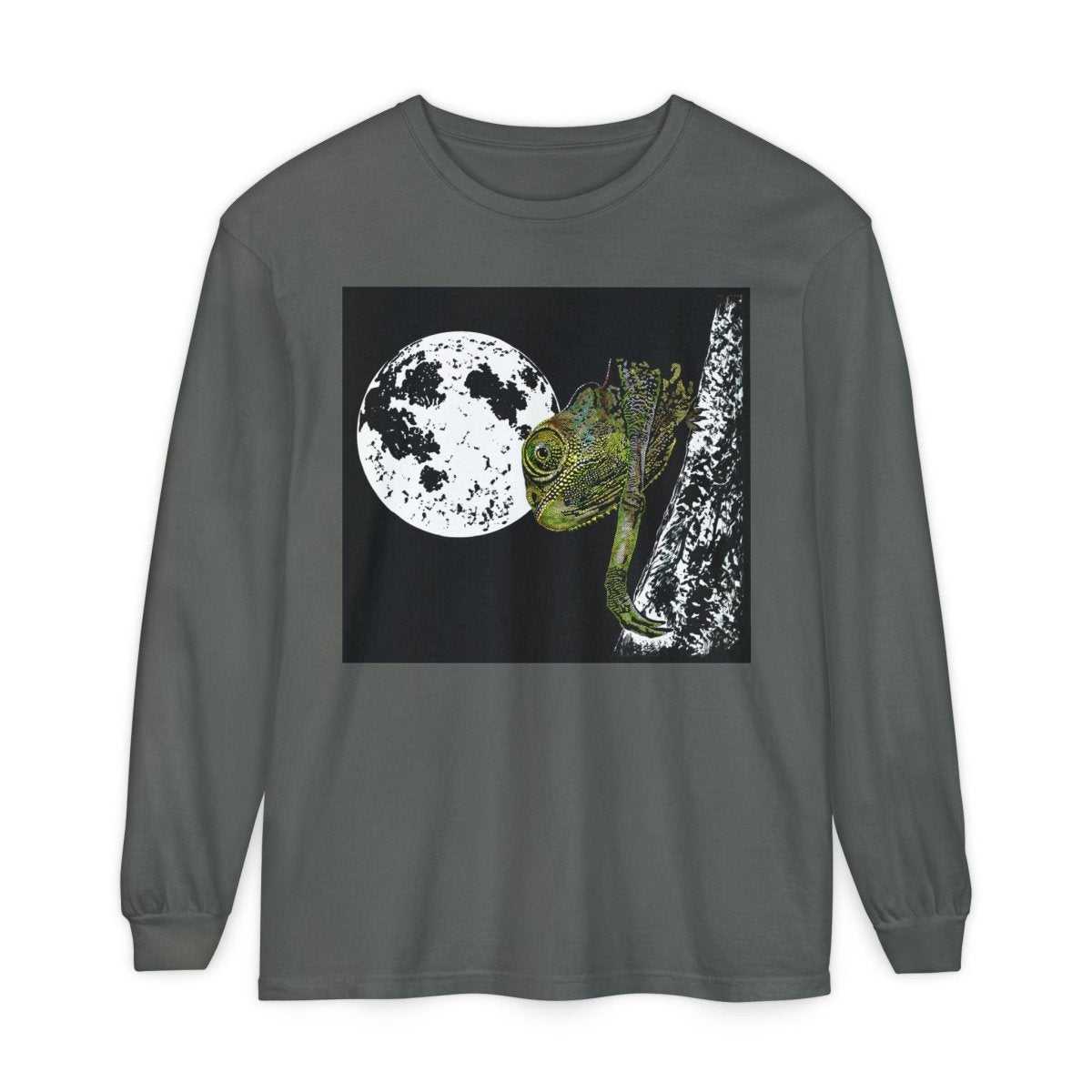 Moonlit Chameleon Unisex Long Sleeve T-Shirt - Nature Lover's Apparel - Curran Artworks