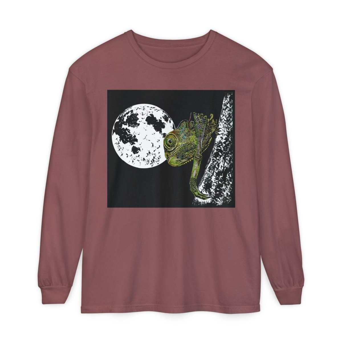 Moonlit Chameleon Unisex Long Sleeve T-Shirt - Nature Lover's Apparel - Curran Artworks